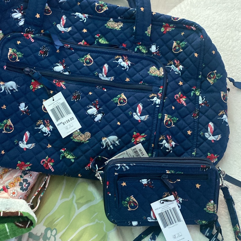 Vera Bradley Holiday Weekender Travel Bag & Crossbody Snow Globe Motifs